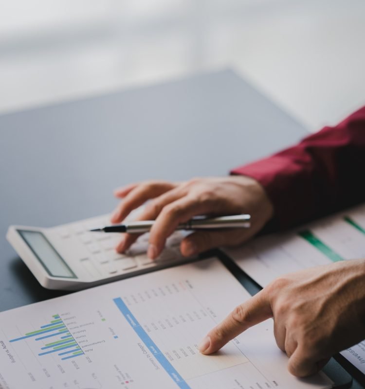 Portrait of man working on tablet computer in modern office make account analysis report Real estate